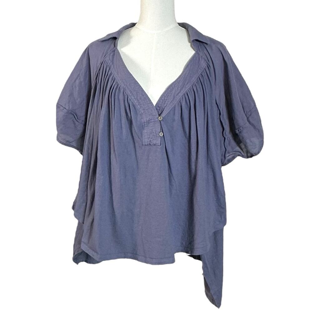 Free People Bohemian Billowy Oversized Sunray Babydoll Top Blue Granite Large - Picture 7 of 14